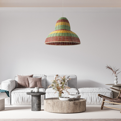 GloboStar® CABALLEROS 02058 Boho Κρεμαστό Φωτιστικό Καμπάνα Μονόφωτο 1 x E27 IP20 Πολύχρωμο Ξύλο - Μ70 x Π70 x Υ60cm