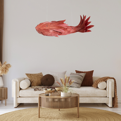 GloboStar® GOURAMI 02361 Μοντέρνο Κρεμαστό Φωτιστικό Φιγούρα Μονόφωτο 1 x E27 IP20 Κόκκινο Ξύλο - Μ100 x Π72 x Υ36cm