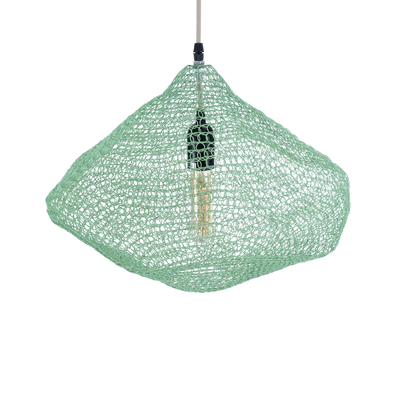 GloboStar® KENTUCKY 01864 Vintage Κρεμαστό Φωτιστικό Πλέγμα Μονόφωτο 1 x E27 IP20 Τιρκουάζ Μέταλλο - Μ40 x Π40 x Υ30cm