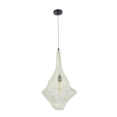 GloboStar® KENTUCKY 01871 Vintage Κρεμαστό Φωτιστικό Πλέγμα Μονόφωτο 1 x E27 IP20 Μπεζ Μέταλλο - Μ35 x Π35 x Υ60cm