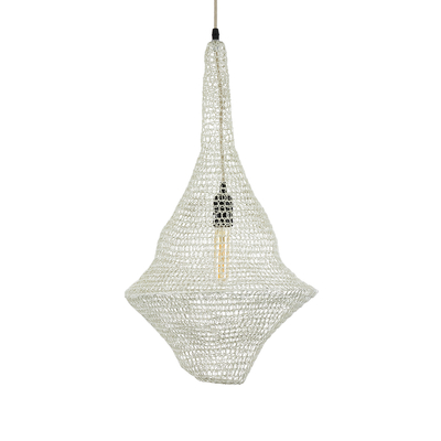 GloboStar® KENTUCKY 01871 Vintage Κρεμαστό Φωτιστικό Πλέγμα Μονόφωτο 1 x E27 IP20 Μπεζ Μέταλλο - Μ35 x Π35 x Υ60cm