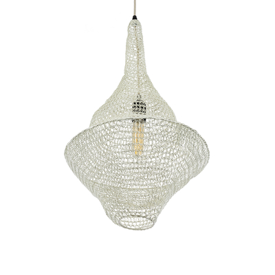 GloboStar® KENTUCKY 01871 Vintage Κρεμαστό Φωτιστικό Πλέγμα Μονόφωτο 1 x E27 IP20 Μπεζ Μέταλλο - Μ35 x Π35 x Υ60cm