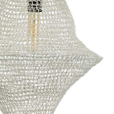 GloboStar® KENTUCKY 01871 Vintage Κρεμαστό Φωτιστικό Πλέγμα Μονόφωτο 1 x E27 IP20 Μπεζ Μέταλλο - Μ35 x Π35 x Υ60cm