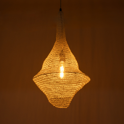 GloboStar® KENTUCKY 01871 Vintage Κρεμαστό Φωτιστικό Πλέγμα Μονόφωτο 1 x E27 IP20 Μπεζ Μέταλλο - Μ35 x Π35 x Υ60cm