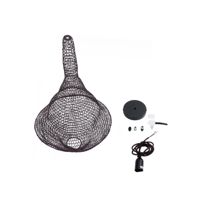 GloboStar® KENTUCKY 01872 Vintage Κρεμαστό Φωτιστικό Πλέγμα Μονόφωτο 1 x E27 IP20 Καφέ Μέταλλο - Μ35 x Π35 x Υ60cm