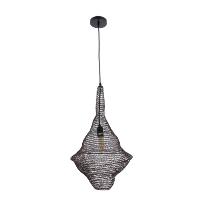 GloboStar® KENTUCKY 01872 Vintage Κρεμαστό Φωτιστικό Πλέγμα Μονόφωτο 1 x E27 IP20 Καφέ Μέταλλο - Μ35 x Π35 x Υ60cm