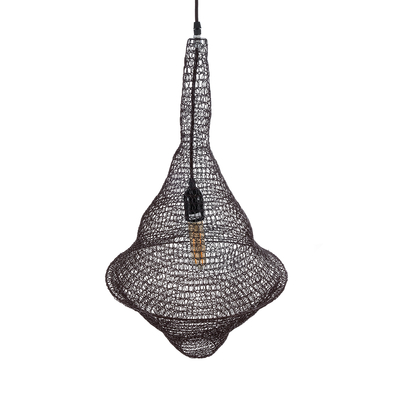 GloboStar® KENTUCKY 01872 Vintage Κρεμαστό Φωτιστικό Πλέγμα Μονόφωτο 1 x E27 IP20 Καφέ Μέταλλο - Μ35 x Π35 x Υ60cm