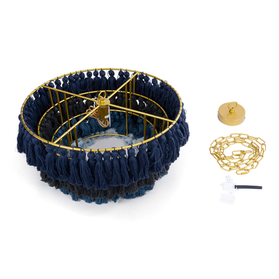 GloboStar® MISSOULA 02089 Boho Κρεμαστό Φωτιστικό Σχοινί Μονόφωτο 1 x E27 IP20 Πολύχρωμο Ύφασμα με Χρυσό Μέταλλο - Μ60 x Π60 x Υ40cm