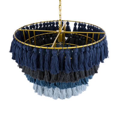 GloboStar® MISSOULA 02089 Boho Κρεμαστό Φωτιστικό Σχοινί Μονόφωτο 1 x E27 IP20 Πολύχρωμο Ύφασμα με Χρυσό Μέταλλο - Μ60 x Π60 x Υ40cm