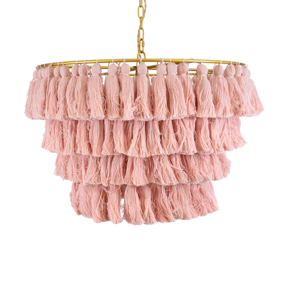 GloboStar® MISSOULA 02090 Boho Κρεμαστό Φωτιστικό Σχοινί Μονόφωτο 1 x E27 IP20 Ροζ Ύφασμα με Χρυσό Μέταλλο - Μ60 x Π60 x Υ40cm