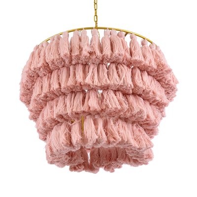 GloboStar® MISSOULA 02090 Boho Κρεμαστό Φωτιστικό Σχοινί Μονόφωτο 1 x E27 IP20 Ροζ Ύφασμα με Χρυσό Μέταλλο - Μ60 x Π60 x Υ40cm