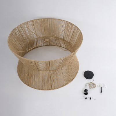 GloboStar® BISBEE 02205 Boho Κρεμαστό Φωτιστικό Πλέγμα Μονόφωτο 1 x E27 IP20 Μπεζ Σχοινί - Μ80 x Π80 x Υ48cm