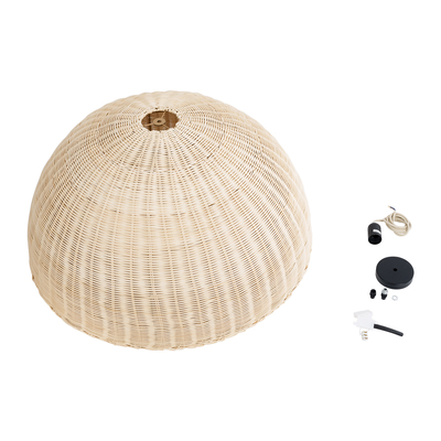 GloboStar® MONTANA 02379 Boho Κρεμαστό Φωτιστικό Καμπάνα Μονόφωτο 1 x E27 IP20 Μπεζ Ξύλο - Μ80 x Π80 x Υ40cm