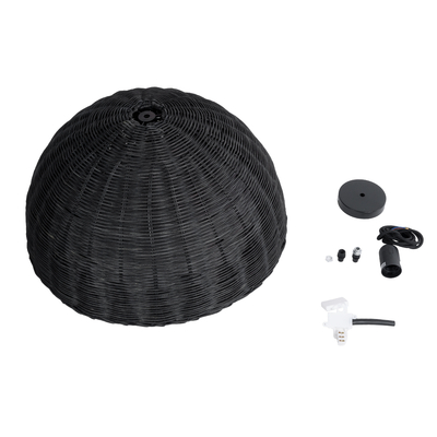 GloboStar® MONTANA 02383 Boho Κρεμαστό Φωτιστικό Καμπάνα Μονόφωτο 1 x E27 IP20 Μαύρο Ξύλο - Μ50 x Π50 x Υ25cm