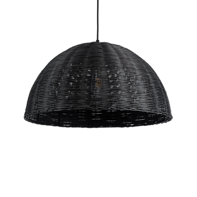 GloboStar® MONTANA 02383 Boho Κρεμαστό Φωτιστικό Καμπάνα Μονόφωτο 1 x E27 IP20 Μαύρο Ξύλο - Μ50 x Π50 x Υ25cm