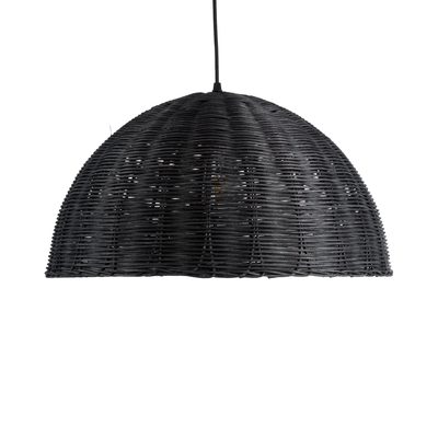 GloboStar® MONTANA 02383 Boho Κρεμαστό Φωτιστικό Καμπάνα Μονόφωτο 1 x E27 IP20 Μαύρο Ξύλο - Μ50 x Π50 x Υ25cm