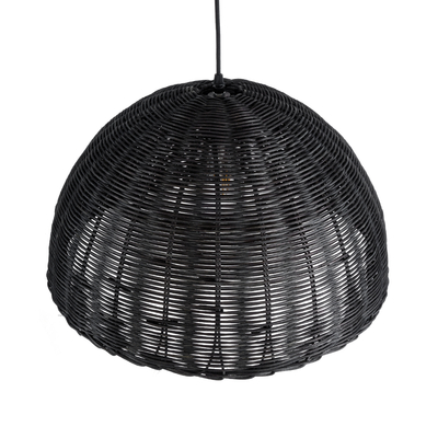 GloboStar® MONTANA 02383 Boho Κρεμαστό Φωτιστικό Καμπάνα Μονόφωτο 1 x E27 IP20 Μαύρο Ξύλο - Μ50 x Π50 x Υ25cm