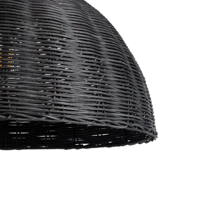 GloboStar® MONTANA 02383 Boho Κρεμαστό Φωτιστικό Καμπάνα Μονόφωτο 1 x E27 IP20 Μαύρο Ξύλο - Μ50 x Π50 x Υ25cm