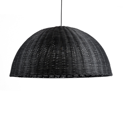 GloboStar® MONTANA 02384 Boho Κρεμαστό Φωτιστικό Καμπάνα Μονόφωτο 1 x E27 IP20 Μαύρο Ξύλο - Μ80 x Π80 x Υ40cm