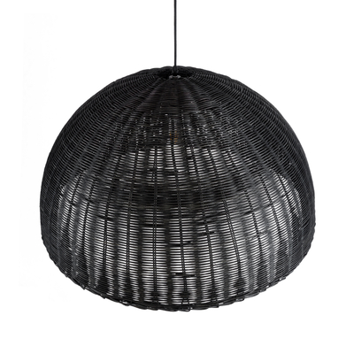 GloboStar® MONTANA 02384 Boho Κρεμαστό Φωτιστικό Καμπάνα Μονόφωτο 1 x E27 IP20 Μαύρο Ξύλο - Μ80 x Π80 x Υ40cm