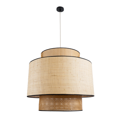 GloboStar® BRAVADO 02387 Boho Κρεμαστό Φωτιστικό Πλέγμα Μονόφωτο 1 x E27 IP20 Καφέ & Μπεζ Ξύλο - Μ70 x Π70 x Υ58cm