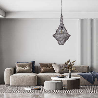 GloboStar® KENTUCKY 01872 Vintage Κρεμαστό Φωτιστικό Πλέγμα Μονόφωτο 1 x E27 IP20 Καφέ Μέταλλο - Μ35 x Π35 x Υ60cm