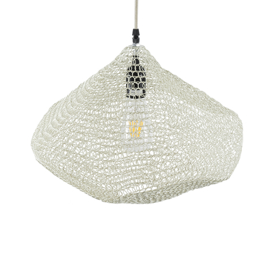 GloboStar® KENTUCKY 01862 Vintage Κρεμαστό Φωτιστικό Πλέγμα Μονόφωτο 1 x E27 IP20 Μπεζ Μέταλλο - Μ40 x Π40 x Υ30cm