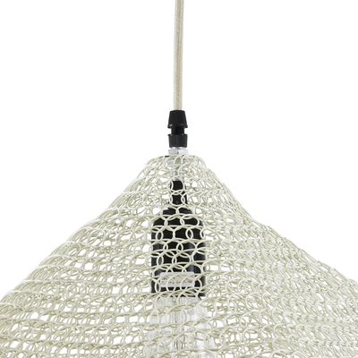 GloboStar® KENTUCKY 01862 Vintage Κρεμαστό Φωτιστικό Πλέγμα Μονόφωτο 1 x E27 IP20 Μπεζ Μέταλλο - Μ40 x Π40 x Υ30cm