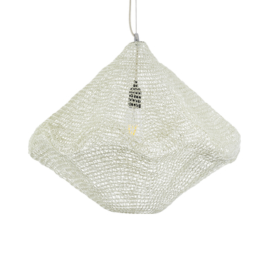 GloboStar® KENTUCKY 01865 Vintage Κρεμαστό Φωτιστικό Πλέγμα Μονόφωτο 1 x E27 IP20 Μπεζ Μέταλλο - Μ60 x Π60 x Υ50cm