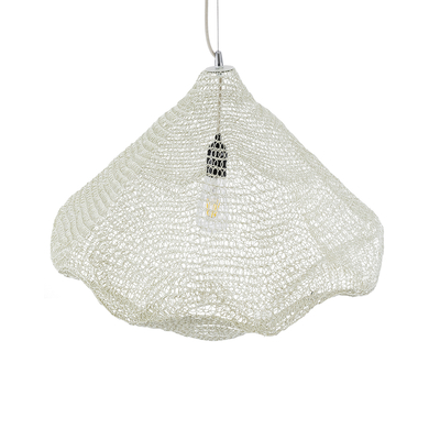 GloboStar® KENTUCKY 01865 Vintage Κρεμαστό Φωτιστικό Πλέγμα Μονόφωτο 1 x E27 IP20 Μπεζ Μέταλλο - Μ60 x Π60 x Υ50cm