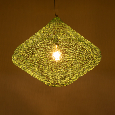 GloboStar® KENTUCKY 01866 Vintage Κρεμαστό Φωτιστικό Πλέγμα Μονόφωτο 1 x E27 IP20 Τιρκουάζ Μέταλλο - Μ60 x Π60 x Υ50cm