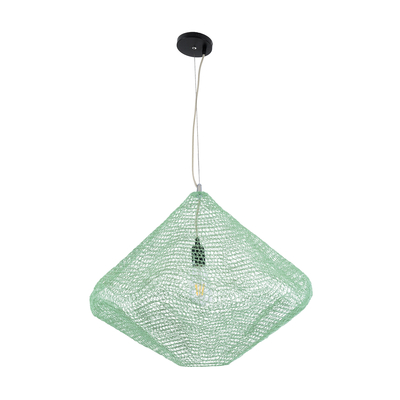 GloboStar® KENTUCKY 01866 Vintage Κρεμαστό Φωτιστικό Πλέγμα Μονόφωτο 1 x E27 IP20 Τιρκουάζ Μέταλλο - Μ60 x Π60 x Υ50cm