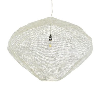 GloboStar® KENTUCKY 01868 Vintage Κρεμαστό Φωτιστικό Πλέγμα Μονόφωτο 1 x E27 IP20 Μπεζ Μέταλλο - Μ90 x Π90 x Υ70cm