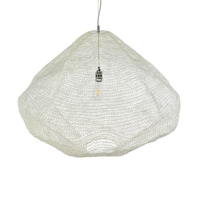 GloboStar® KENTUCKY 01868 Vintage Κρεμαστό Φωτιστικό Πλέγμα Μονόφωτο 1 x E27 IP20 Μπεζ Μέταλλο - Μ90 x Π90 x Υ70cm