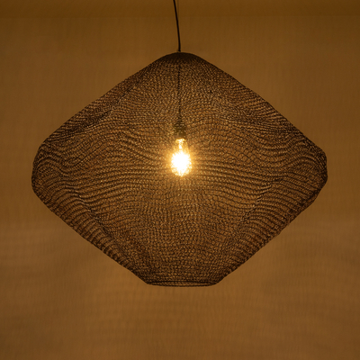 GloboStar® KENTUCKY 01869 Vintage Κρεμαστό Φωτιστικό Πλέγμα Μονόφωτο 1 x E27 IP20 Καφέ Μέταλλο - Μ90 x Π90 x Υ70cm