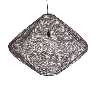 GloboStar® KENTUCKY 01869 Vintage Κρεμαστό Φωτιστικό Πλέγμα Μονόφωτο 1 x E27 IP20 Καφέ Μέταλλο - Μ90 x Π90 x Υ70cm