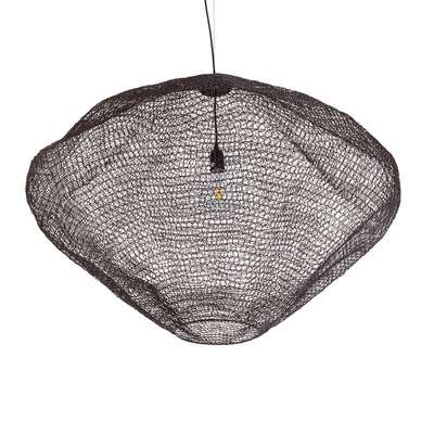 GloboStar® KENTUCKY 01869 Vintage Κρεμαστό Φωτιστικό Πλέγμα Μονόφωτο 1 x E27 IP20 Καφέ Μέταλλο - Μ90 x Π90 x Υ70cm