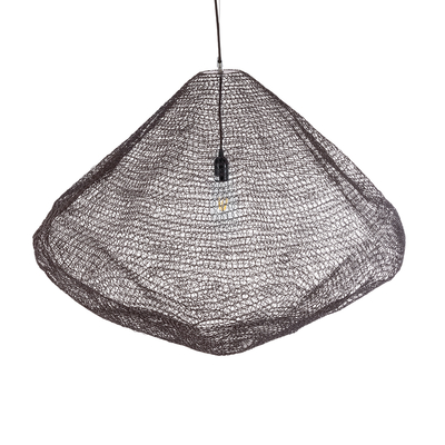 GloboStar® KENTUCKY 01869 Vintage Κρεμαστό Φωτιστικό Πλέγμα Μονόφωτο 1 x E27 IP20 Καφέ Μέταλλο - Μ90 x Π90 x Υ70cm