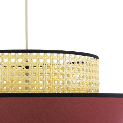 GloboStar® SAIGE 01919 Boho Κρεμαστό Φωτιστικό Πλέγμα Μονόφωτο 1 x E27 IP20 Μπεζ Ξύλο με Κόκκινο & Μπλε Ύφασμα - Μ50 x Π50 x Υ43cm