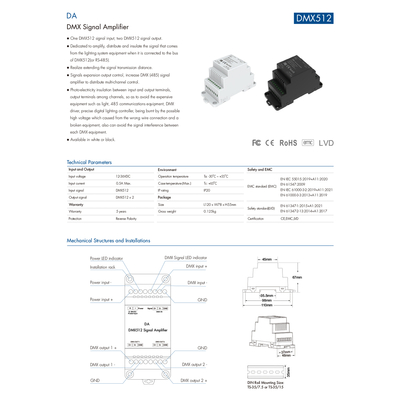 GloboStar® 73137 DA SKYDANCE DC DMX512 Signal Amplifier Din Rail Ράγας 2 Καναλιών DC 12-48V - IP20  Μ11.5 x Π5 x Υ6.5cm - 5 Χρόνια Εγγύηση