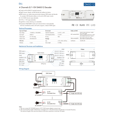 GloboStar® 73140 DL-L SKYDANCE AC DMX512 to 0/1-10V Converter / Decoder 4 Καναλιών - 2 Inputs DC 12-24V ή AC 100-240V - IP20  Μ17 x Π5 x Υ2.5cm - 5 Χρόνια Εγγύηση