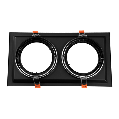 GloboStar® VITA 77855 Χωνευτό Κινούμενο Διπλό Τετράγωνο Σποτ Οροφής για Λάμπα AR111 - IP20 - Χυτό Αλουμίνιο - M33.5 x Π17.5 x Y5.5cm - Μαύρο - 5 Χρόνια Εγγύηση