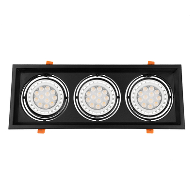 GloboStar® VITA 77857 Χωνευτό Κινούμενο Τριπλο Τετράγωνο Σποτ Οροφής για Λάμπα AR111 - IP20 - Χυτό Αλουμίνιο - M48.7 x Π18.7 x Y5.5cm - Μαύρο - 5 Χρόνια Εγγύηση