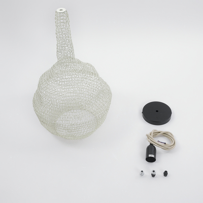 GloboStar® KENTUCKY 01880 Vintage Κρεμαστό Φωτιστικό Πλέγμα Μονόφωτο 1 x E27 IP20 Μπεζ Μέταλλο - Μ30 x Π30 x Υ50cm