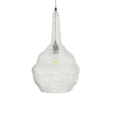 GloboStar® KENTUCKY 01880 Vintage Κρεμαστό Φωτιστικό Πλέγμα Μονόφωτο 1 x E27 IP20 Μπεζ Μέταλλο - Μ30 x Π30 x Υ50cm