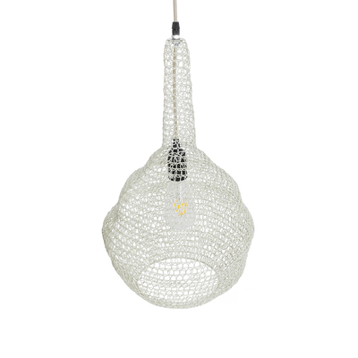 GloboStar® KENTUCKY 01880 Vintage Κρεμαστό Φωτιστικό Πλέγμα Μονόφωτο 1 x E27 IP20 Μπεζ Μέταλλο - Μ30 x Π30 x Υ50cm