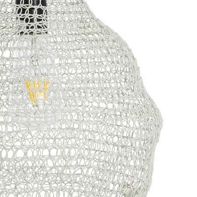 GloboStar® KENTUCKY 01880 Vintage Κρεμαστό Φωτιστικό Πλέγμα Μονόφωτο 1 x E27 IP20 Μπεζ Μέταλλο - Μ30 x Π30 x Υ50cm