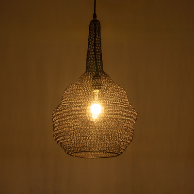 GloboStar® KENTUCKY 01881 Vintage Κρεμαστό Φωτιστικό Πλέγμα Μονόφωτο 1 x E27 IP20 Καφέ Μέταλλο - Μ30 x Π30 x Υ50cm