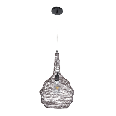 GloboStar® KENTUCKY 01881 Vintage Κρεμαστό Φωτιστικό Πλέγμα Μονόφωτο 1 x E27 IP20 Καφέ Μέταλλο - Μ30 x Π30 x Υ50cm