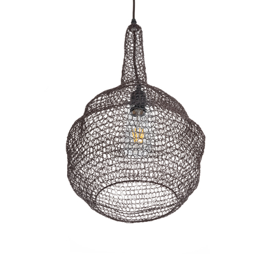 GloboStar® KENTUCKY 01881 Vintage Κρεμαστό Φωτιστικό Πλέγμα Μονόφωτο 1 x E27 IP20 Καφέ Μέταλλο - Μ30 x Π30 x Υ50cm